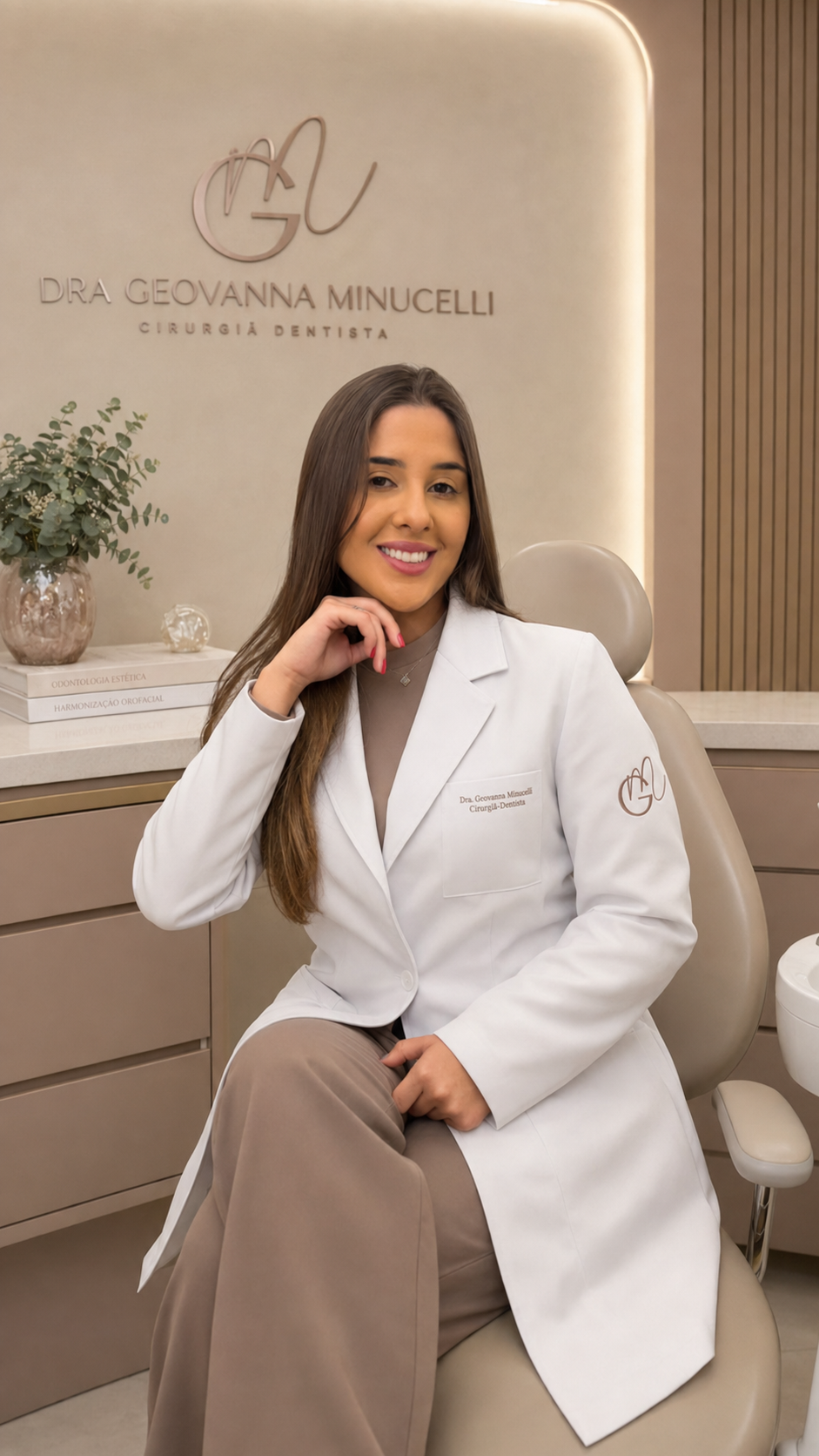 Dra. Geovanna Barbosa Minucelli em seu consultório no Tatuapé